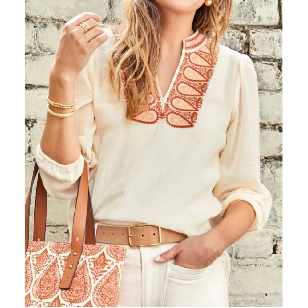 Spartina 449 Analyn Embroidered Tunic Blouse Tunic Gauze Boho XS Coastal Preppy